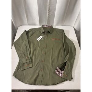 NEW‎ Coofandy Men's Size Large Casual Button Up Shirt Olive Long Sleeve Shirt